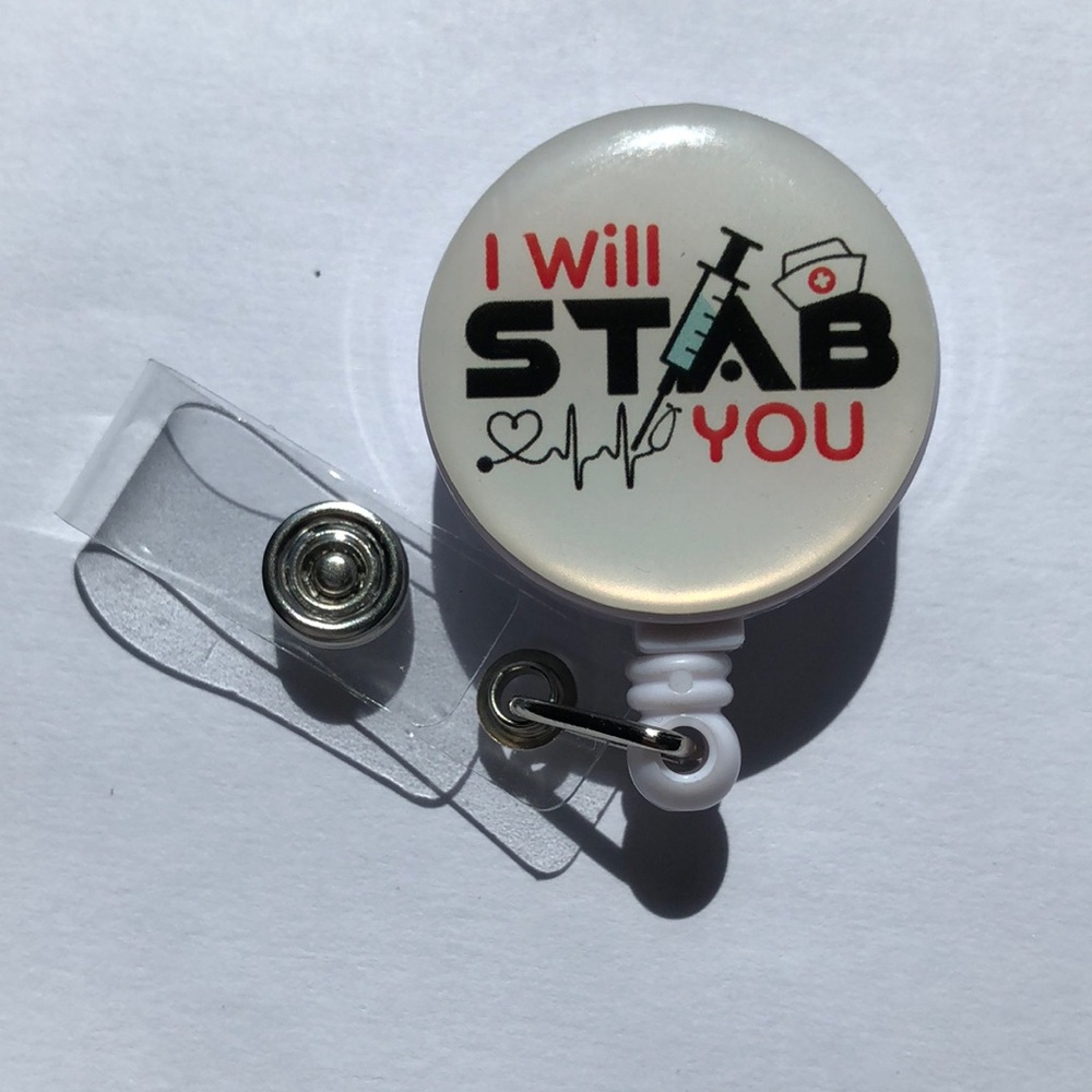 I will stab you badge reel/ID holder